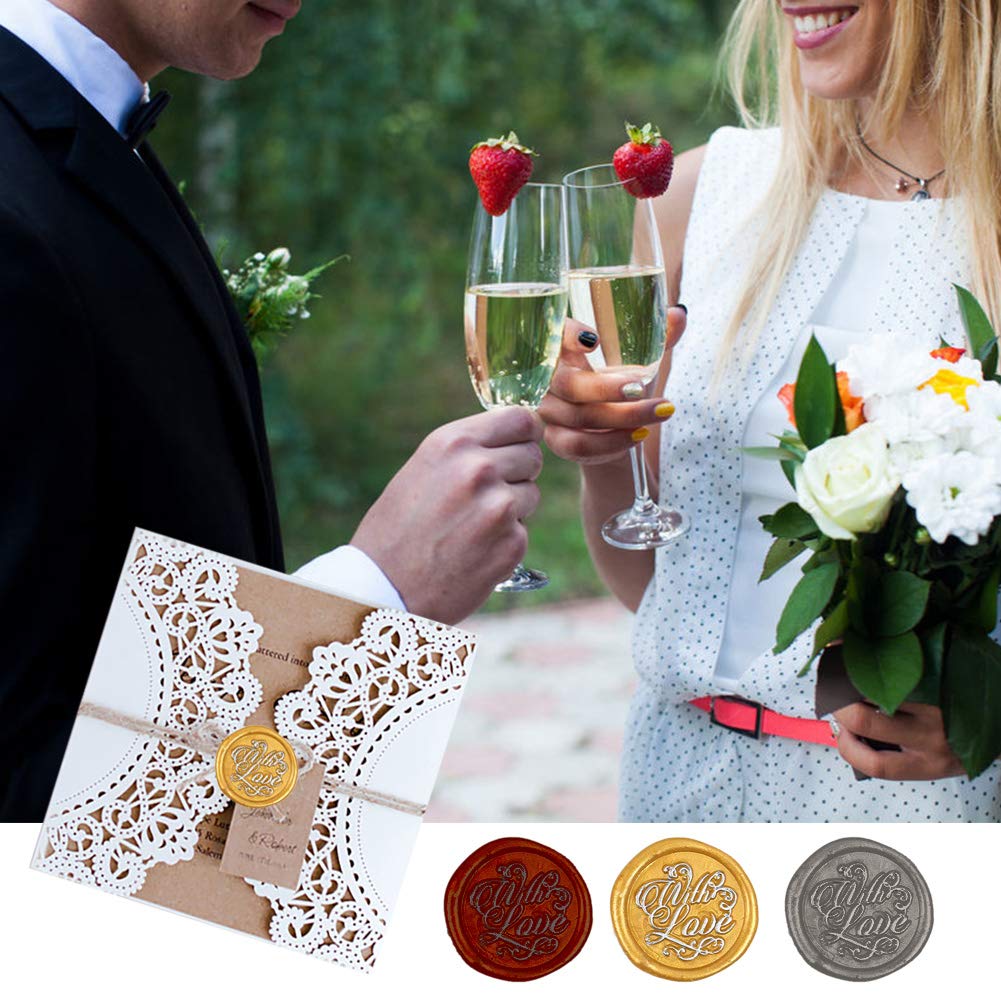 Kit Sigillo Ceralacca Retro Cera Timbro per Ceralacca con Sigilli Cucchiaio Candela Bastoncini di Cera per Busta Etichetta Matrimonio Natale (con amore + albero della vita)