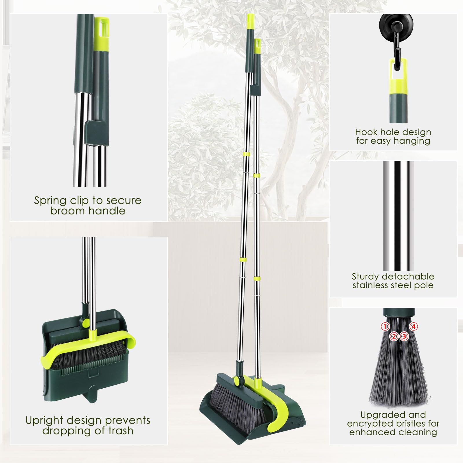 Set Scopa E Paletta - Manico Regolabile 115cm, Pettine Per Pulizia, Salvaspazio, Per Casa E Ufficio