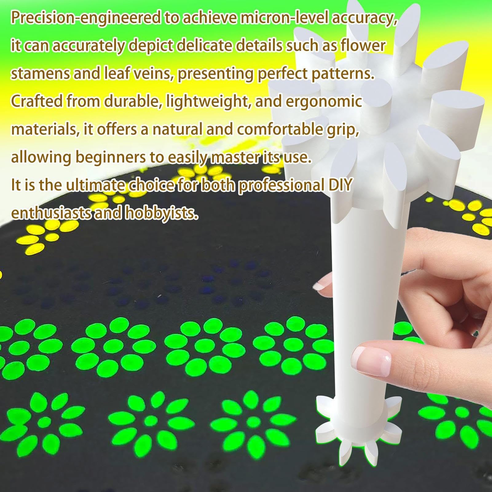 Strumenti per punteggiare, penne a vernice, impugnatura ergonomica a doppia punta floreale, 10 forme, controllo di precisione, pennarelli riutilizzabili a risciacquo rapido con punte resistenti agli