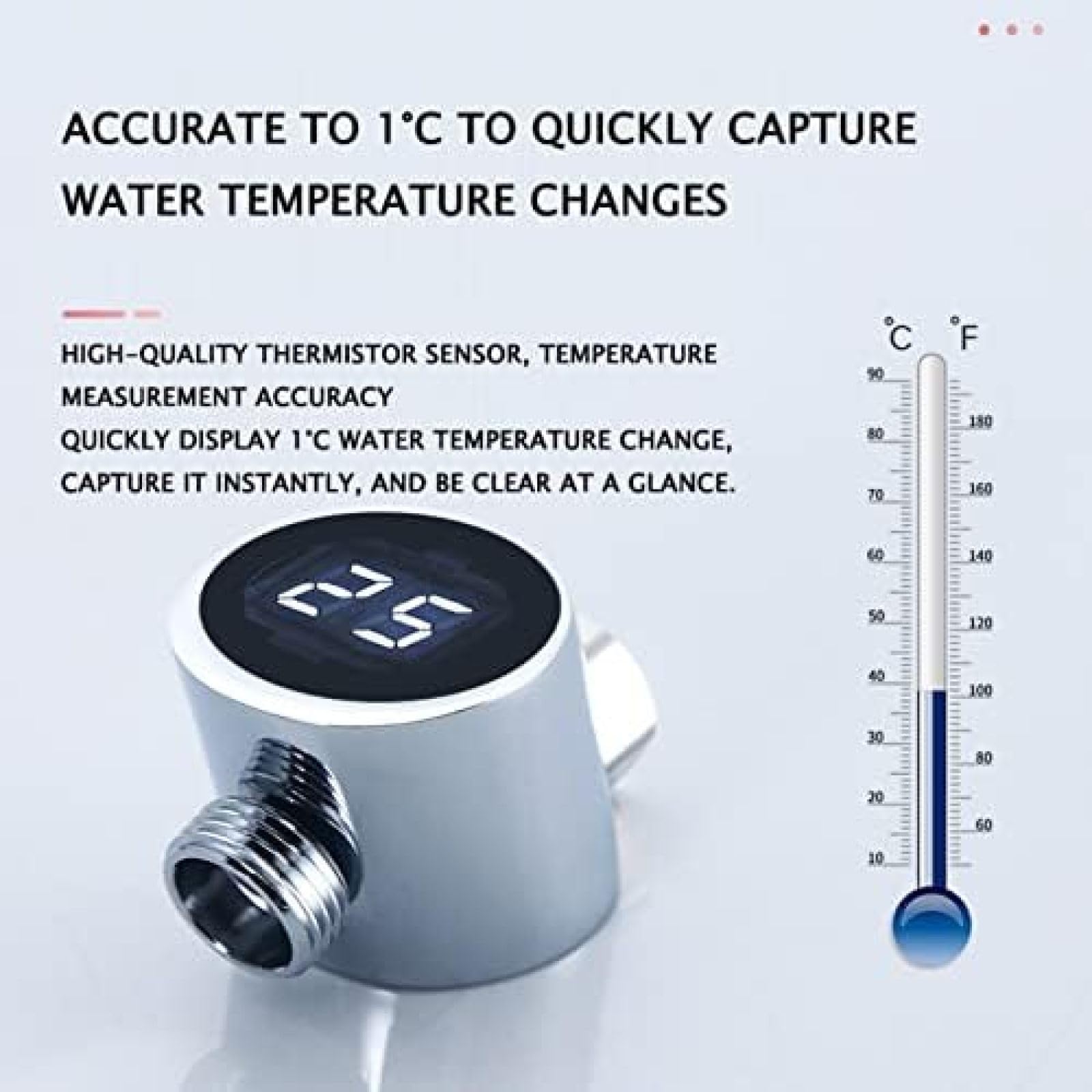 Wyświetlacz Termometru Prysznicowego, LED Cyfrowy 5~85 ℃ Termometr Do Kąpieli Dla Dzieci, Kompatybilny Z Większością Wyposażenia Łazienki Do Domowej Kuchni,Srebro,45 * 60 * 45mm,Constructive23
