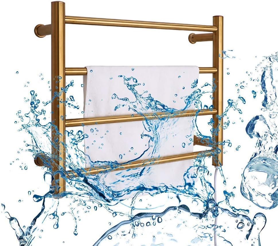 Towel Warmer and Drying Rack, 4 Bars Stainless Steel IP56 Waterproof Energy Efficient 58W Electric Plug in Heated Towel Rack for Bathroom