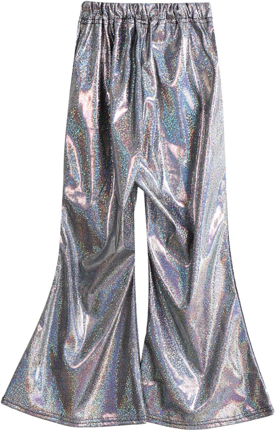 Freebily Men's Shiny Metallic Bell Bottom Flare Pants Hip Hop Jazz Dance Pants Disco Stage Performance Costume
