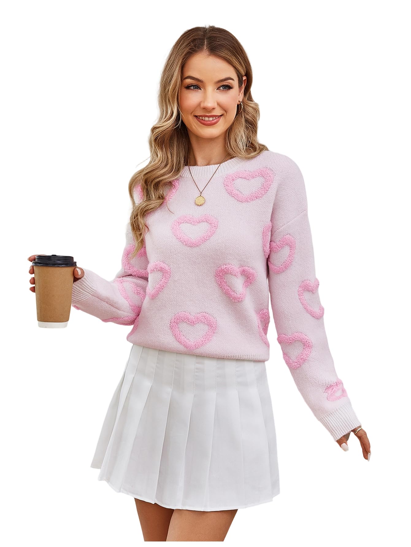 RoseSeek Women's 3D Floral Appliques Crewneck Sweaters Long Sleeve Drop Shoulder Pullovers Elegant Knit Tops
