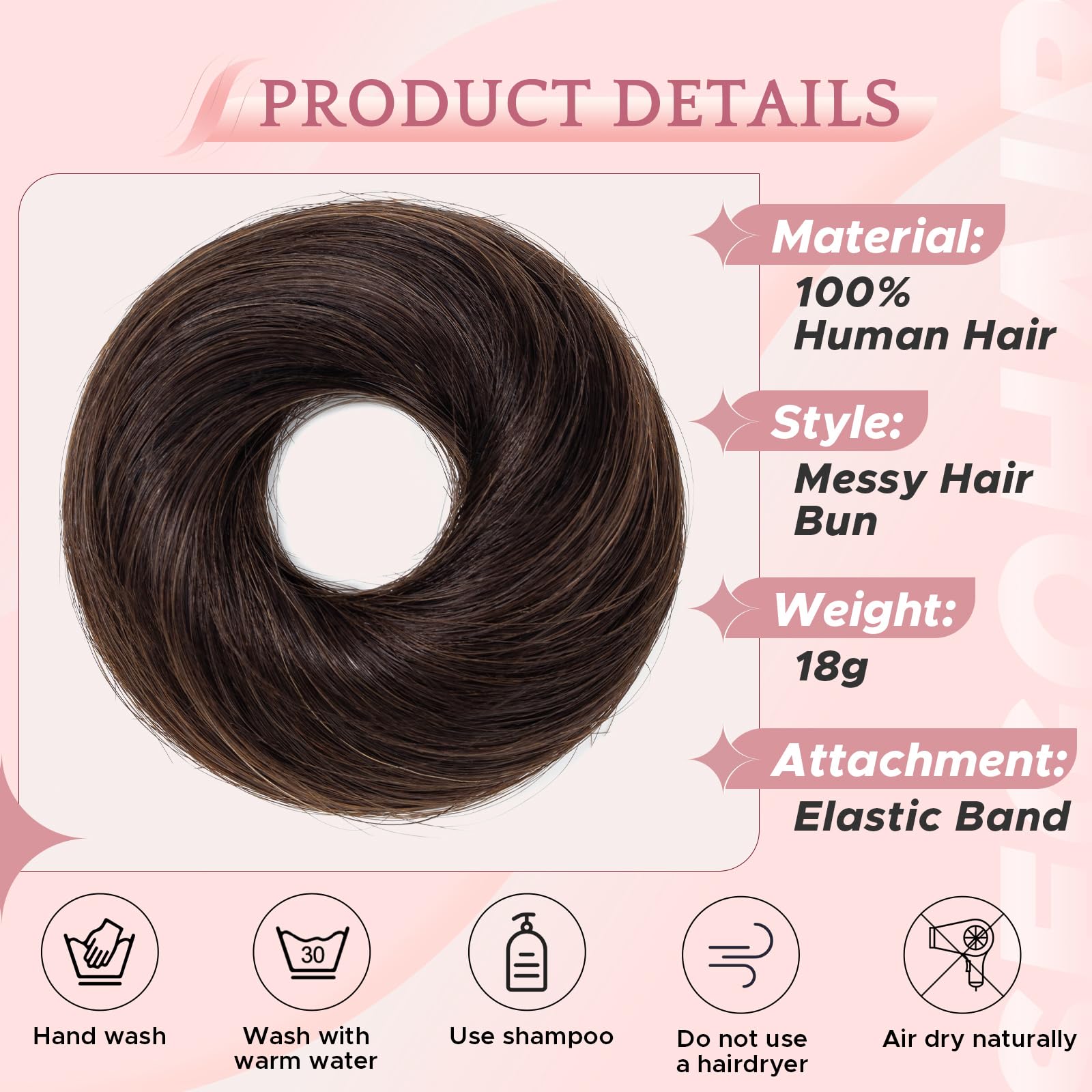 SEGO Pro Real Human Hair Messy Bun Scrunchie, Donut Bun Hair Piece for Women - Straight, 2# Dark Brown, Pack of 1 - Image 4