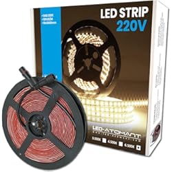 LED ATOMANT Rollo de 5 metros de Tira de Luz LED Directa a 220v, Color Blanco Frio (6500K), Impermeable, Corte cada 10cm