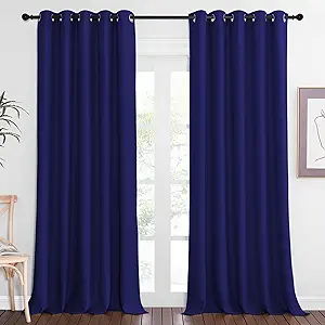 NICETOWN Sliding Door Window Treatment Blackout Patio Door Curtain Panels, Privacy Thermal Drapes for Bedroom Living Room Department with Grommet Top (Navy Blue, W66 x L110)