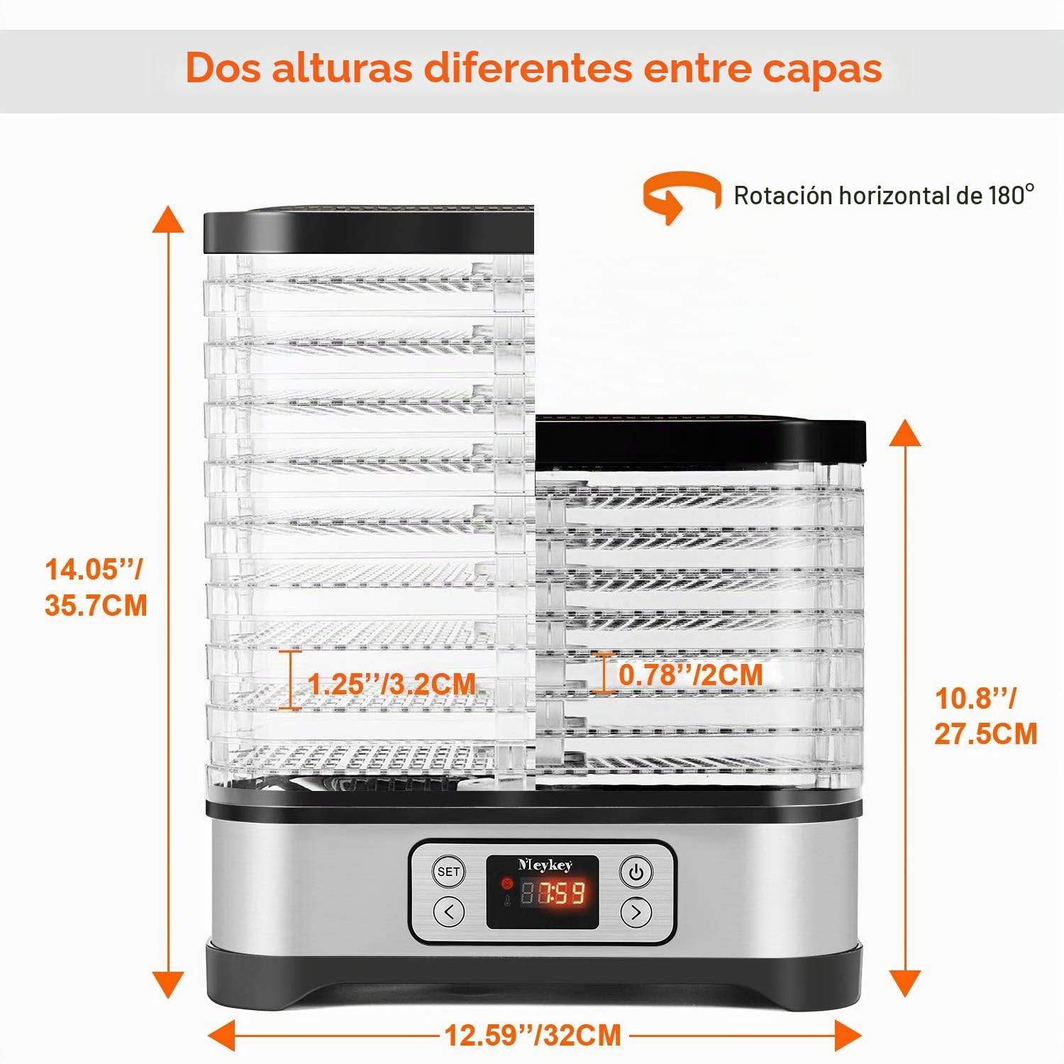 Deshidratador con regulador de temperatura, deshidratador para alimentos, carne, frutas, verduras, deshidratador, sin BPA, 8 niveles/400 W