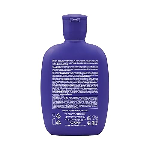Miniatura 2 de Alfaparf Milano Semi Di Lino - Champú anti amarillo morado para cabello rubio, sin sulfatos, champú hidratante para cabello rubio, platino, plateado
