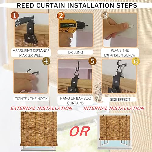 Miniatura 7 de LSPYYDS Persianas enrollables de bambú con caña de elevador, cortinas de privacidad para interiores y exteriores, persianas de caña natural,