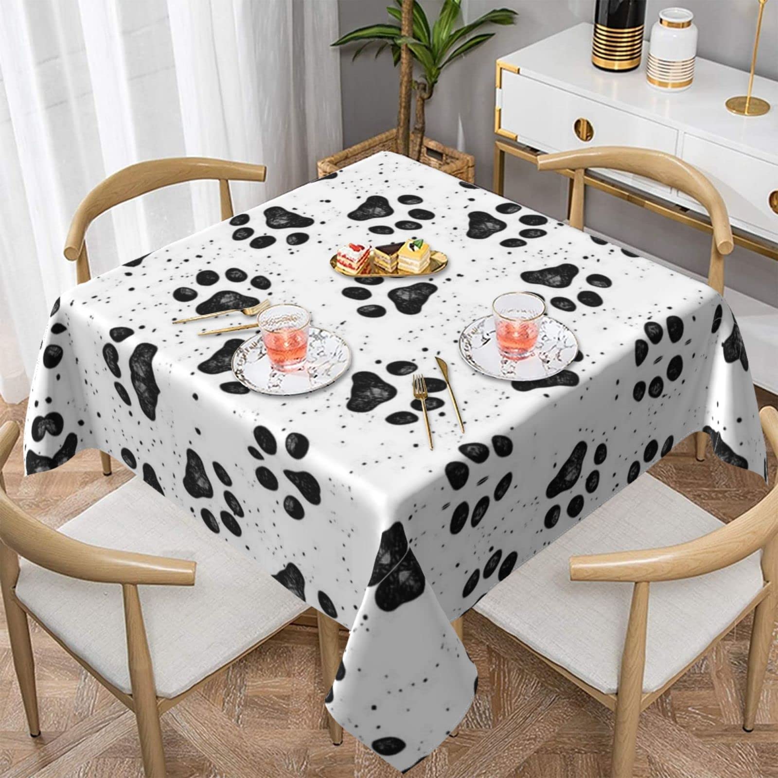 Lawenp Dog Paw Pattern Square Wrinkle-Free Table Cloth Cover Table Decorative for Wedding Dinning Party Banquet Tabletop