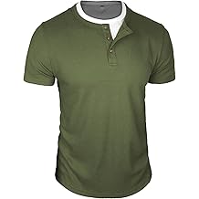 Men's Henley T-Shirts Waffle False Two Piece Short Sleeve Crewneck Tee Casual Button T Shirts Summer Tops