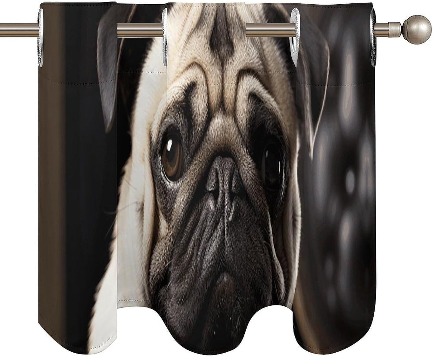 Cool Pug Dog Valance for Windows, 2 Pack Kitchen Curtains Modern Home Decor, Soft Blackout Window Curtains for Living Room & Bedroom, 18 X 52 Inch
