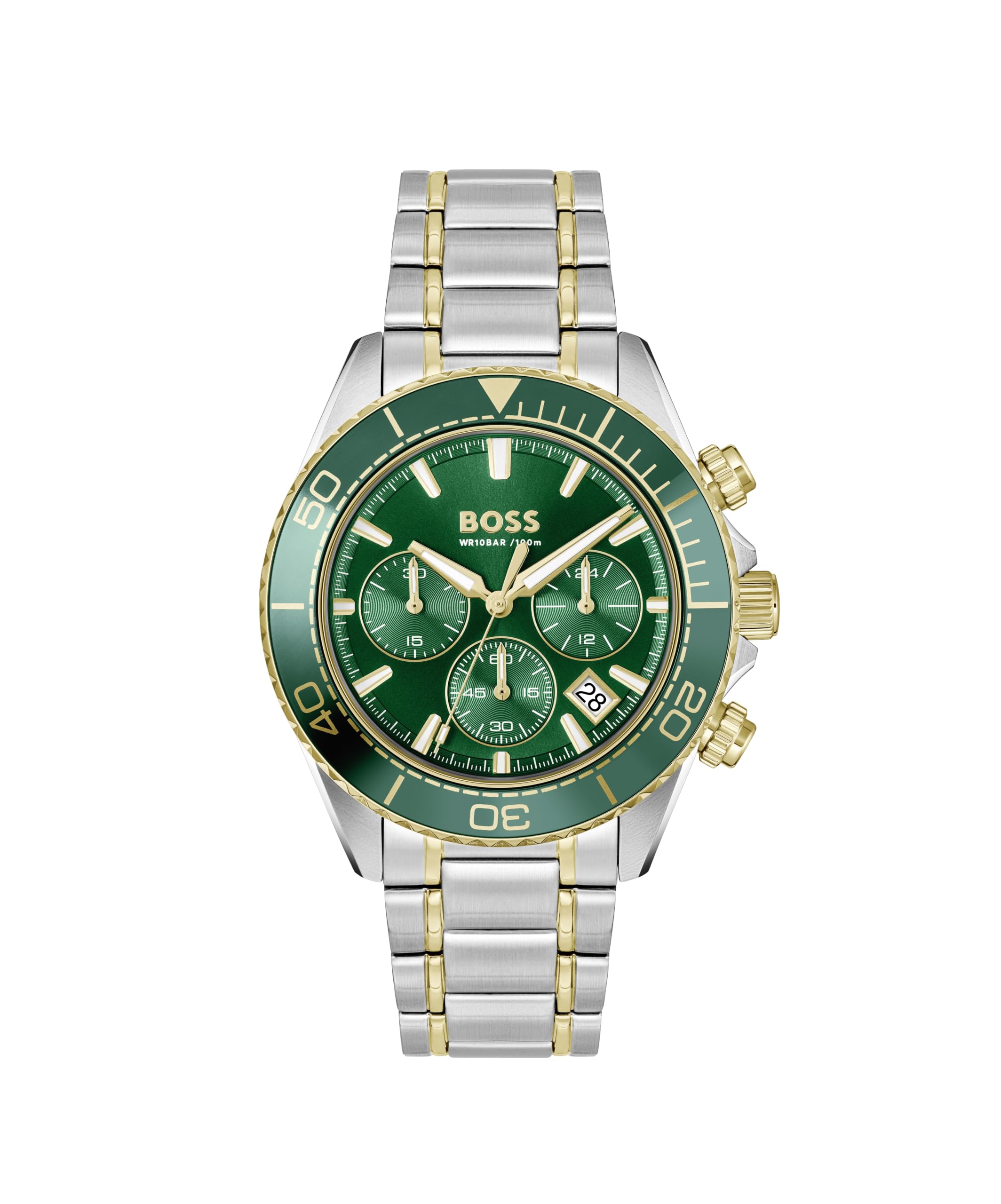 BOSS Mens Sealiner Chronograph Green & Gold Bracelet Watch 1514325