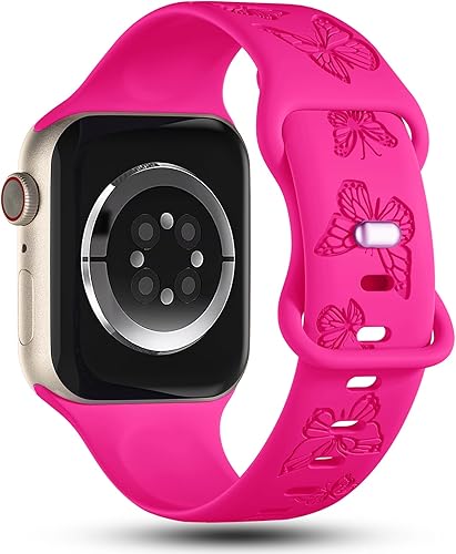 Miniatura 2 de IKANFI Bandas con grabado de mariposa compatibles con Apple Watch de 41mm 40mm 38mm 49mm 46mm 49mm 46mm 45mm 44mm 42mm, mujeres, correa deportiva de