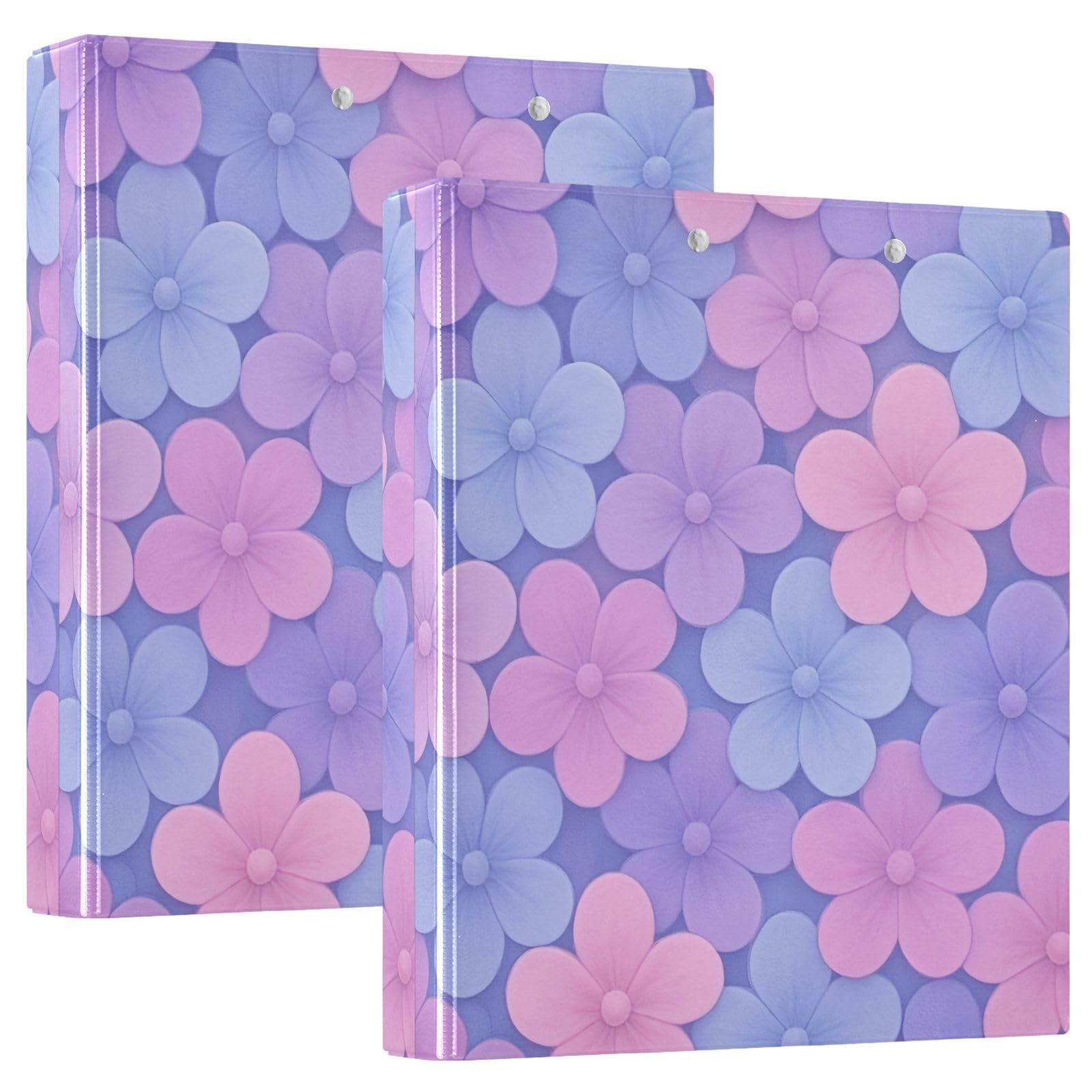 Carpeta de 3 anillos de flores de pétalos pastel de 1.5 pulgadas, carpeta de anillos en D, paquete de 2 | Con portapapeles y bolsillos, para escuela, universidad, oficina