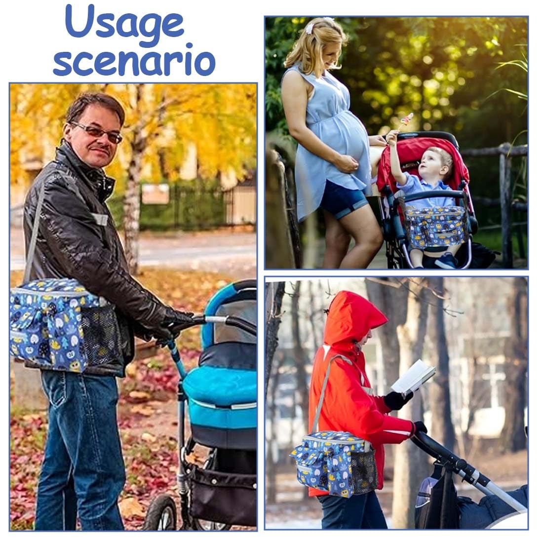 Organizador universal para cochecito de bebé - Organizador grande para cochecito de bebé - Bolso multifuncional para cambiar pañales - Práctico bolso para cochecito.