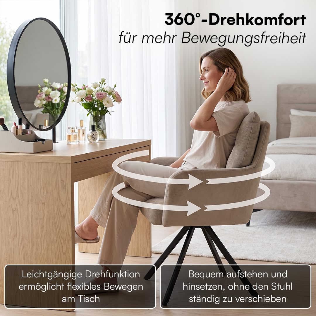 skølm Arvakr Esszimmerstühle drehbar 2er Set, Linen/Velvet Hellbraun