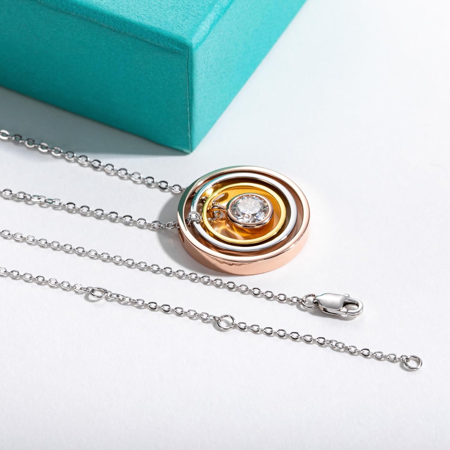 AnuClub Moissanite Necklace for Women Satellite Pendant D Color VVS1 925 Sterling Silver Trinity Necklace for Wife Her with Certificate, 40+2+3cm Extended Chain - Image 6