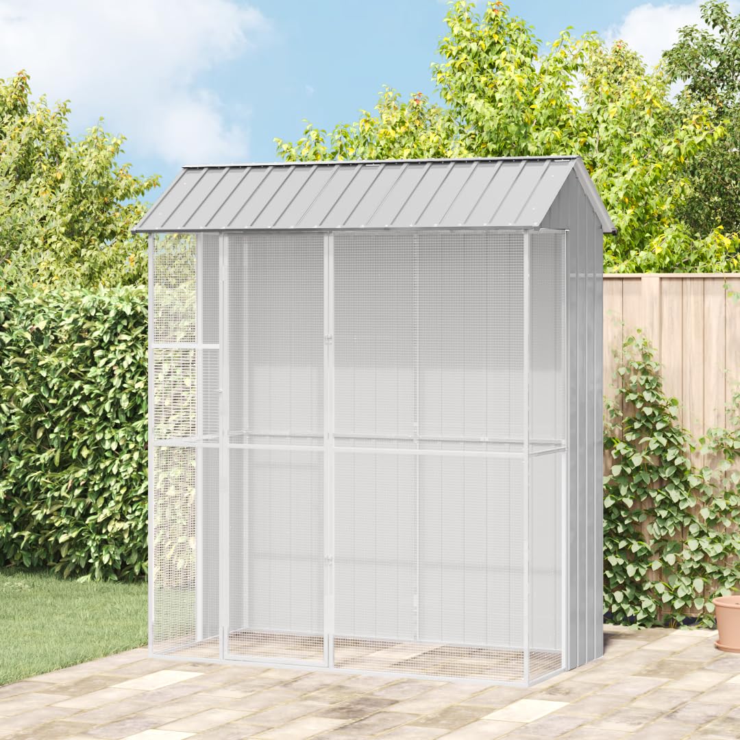 SKM Voliere Grau 215x110x247 cm Stahl,Tier- & Haustierbedarf,Haustierbedarf,Vogelbedarf,Vogelkäfige & -ständer,Grau,53.7KG,3325173