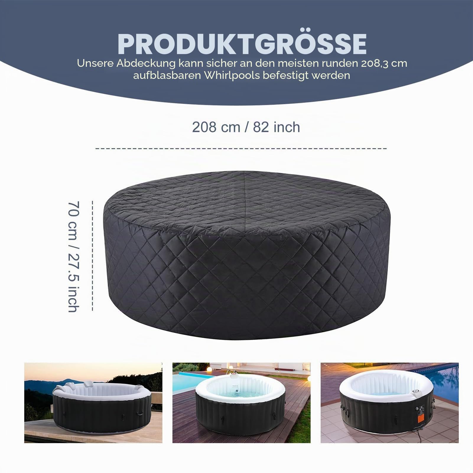 Lazy Spa Thermoabdeckung, isoliert, aufblasbar, 208,3 cm, runde -Abdeckungen, Outdoor-Spa-Abdeckungen, wasserdicht, aufblasbarer Poolschutz für den Winter