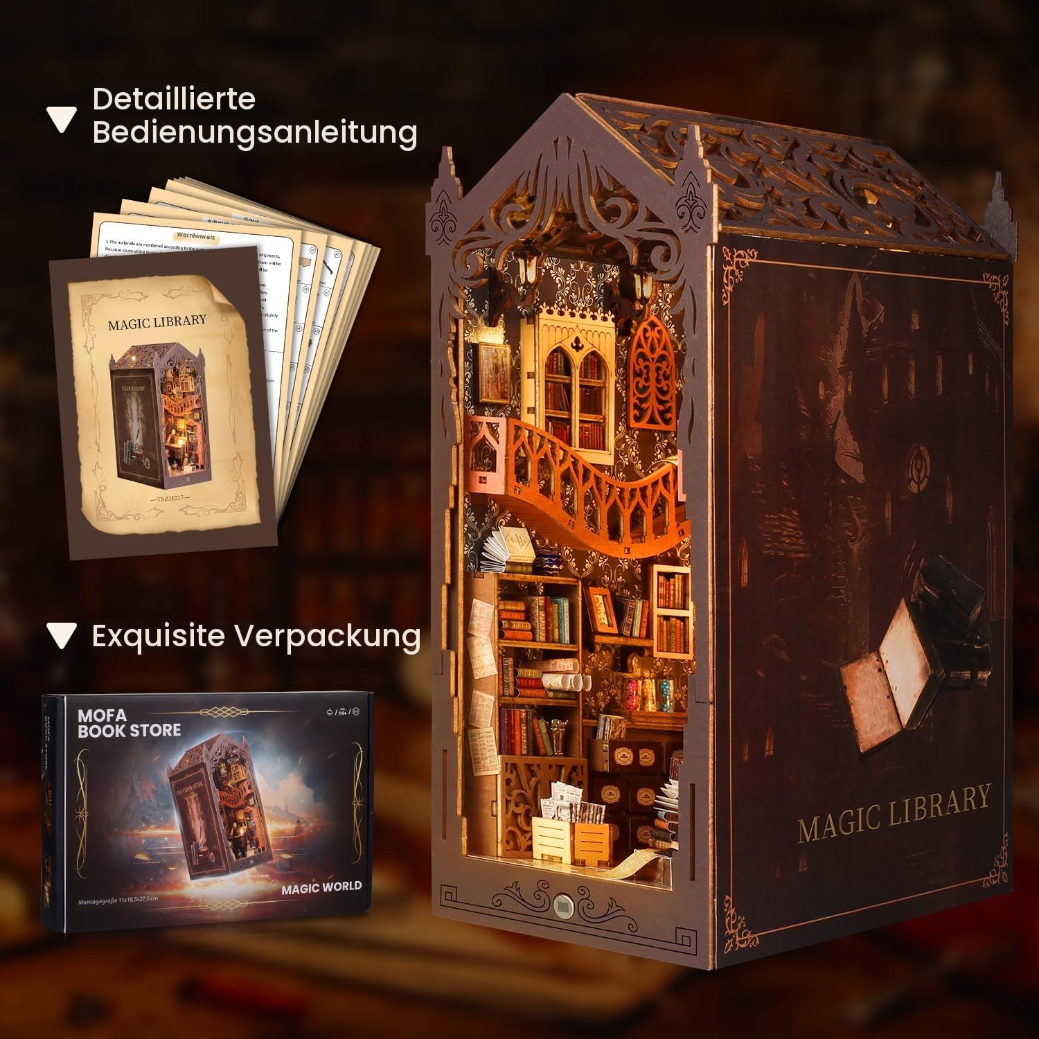 DIY Magical World Book Nook Kit & Dollhouse Craft Kits für Erwachsene DIY Miniature House mit Licht, 3D Puzzle Buchstützen aus Holz, Kreative Geschenkdekoration für Erwachsene ab 14+