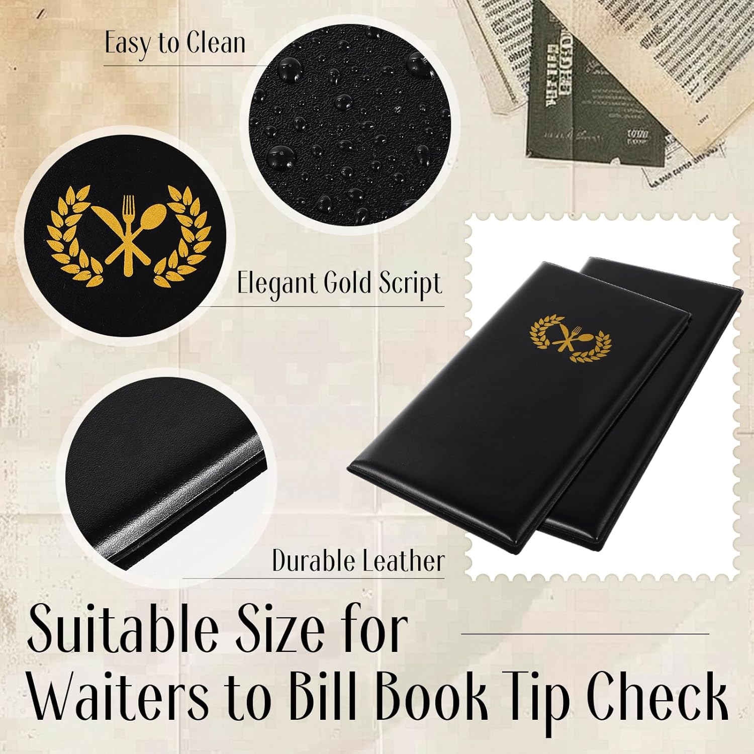 Amyhill 60 Pcs Check Presenters for Restaurants, Guest Bill Card Holders Restaurant Bill Book Tip Check Holders with Fork & Spoon Imprint Guest for Servers Waitress Waiter Bars Hotels