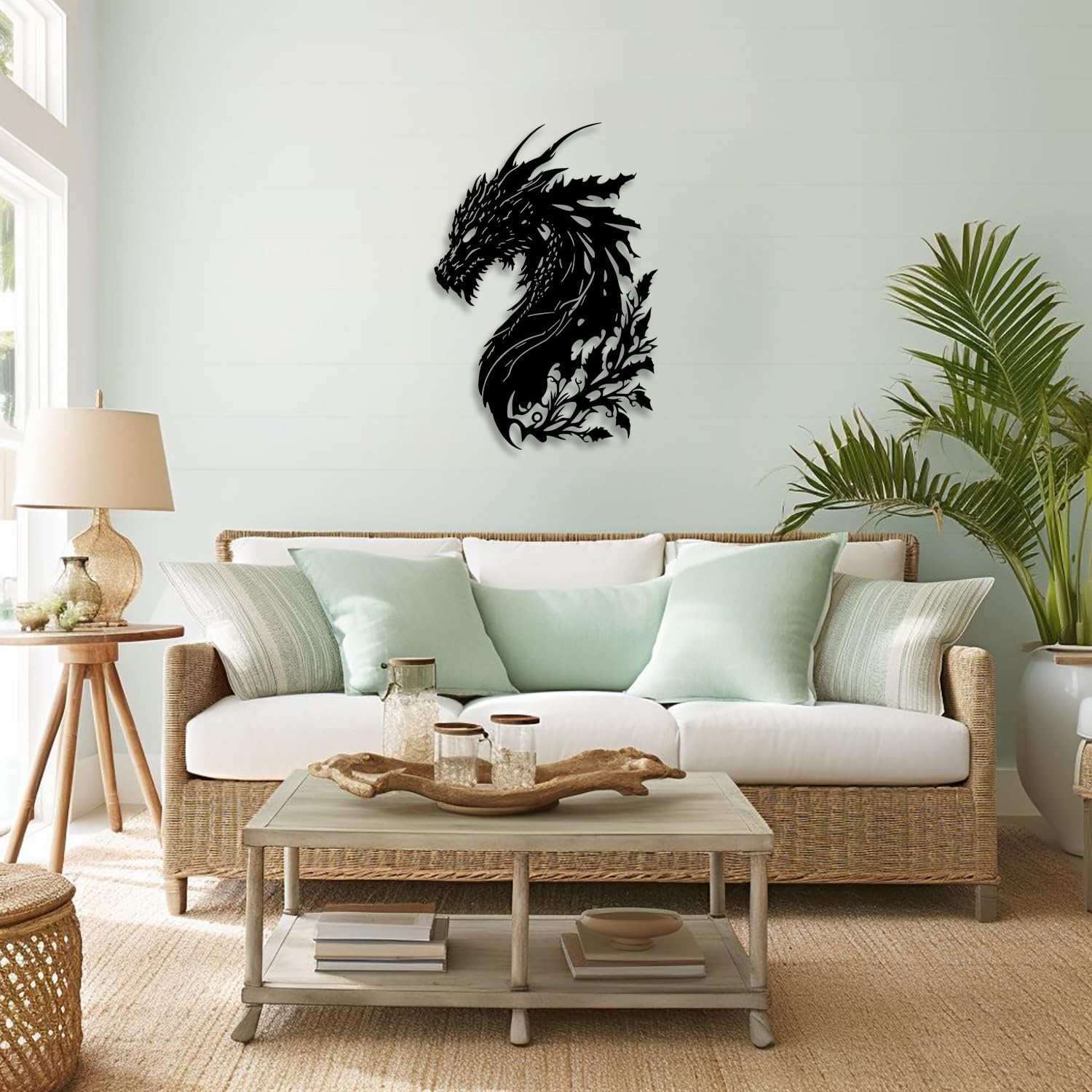 LIYOUYA Dragon Metal Wall Decor - Man Cave Decor Fantasy Room Decor Flower Wall Art Home Decor for Living Room, Bedroom, Office,Courtyard, Patio, Outdoor (Black) - Image 3