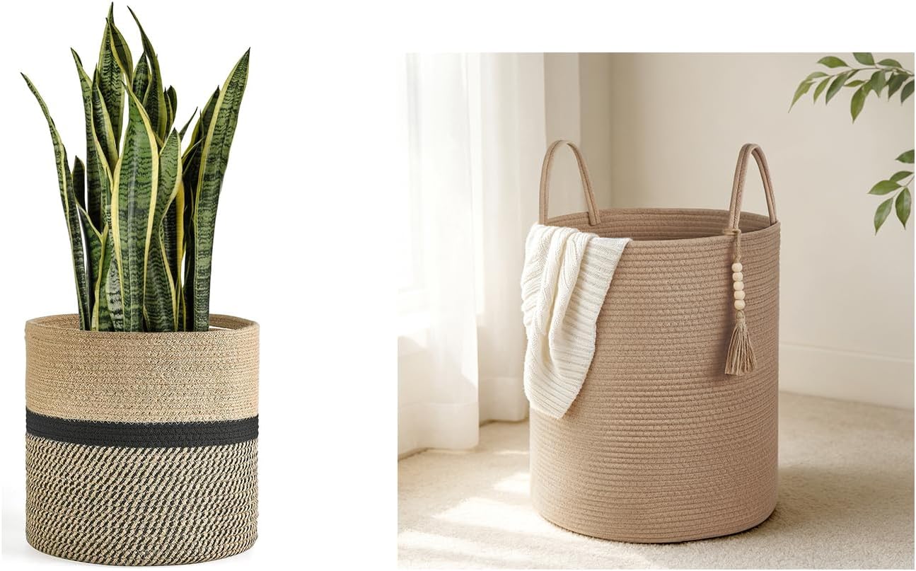 Dahey Plant Basket and Large Laundry Hamper for Blankets, Clothes, Toys, Plants, Nursery Living Room Bathroom Bedroom Decor