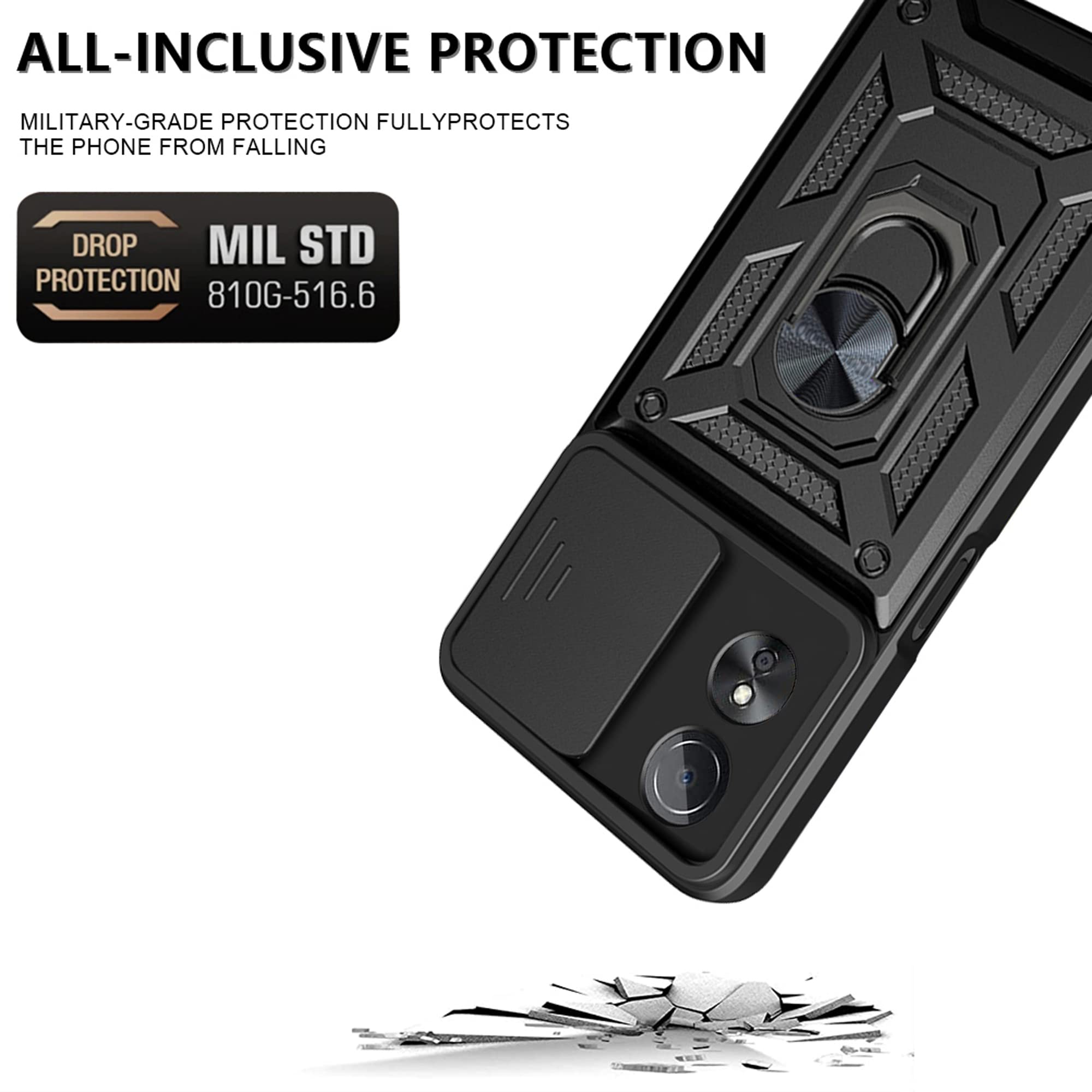 ESTH® Custodia per Oppo A78 5G/A58x 5G/A58 5G con Custodia per Fotocamera Scorrevole e Supporto ad Anello [Cover Paraurti Compatibile con Supporto Magnetico per Auto], Oro rosa