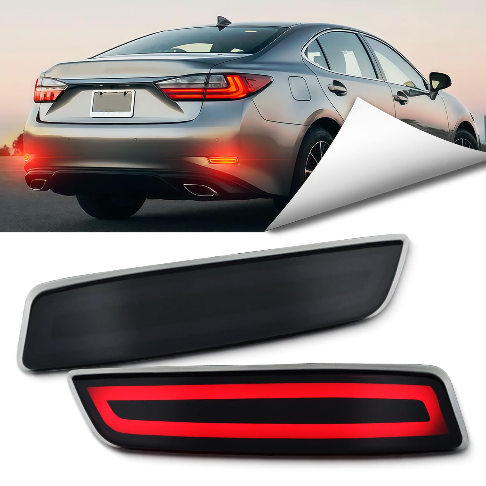 BINQIGOO 2Pc Full LED Rear Bumper Reflector Lights Kit for Lexus ES350 ES300h 2013-2018, 2013-2020 GS200t GS350 GS460 GS450h Tail Lamp Brake Fog Lamps