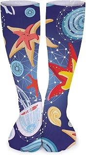 501 Starfish And Jellyfish Women Men Crew Socks Breathable Walking Socks Thick Hiking Socks Boot Socks For Trekking Hiking Walking