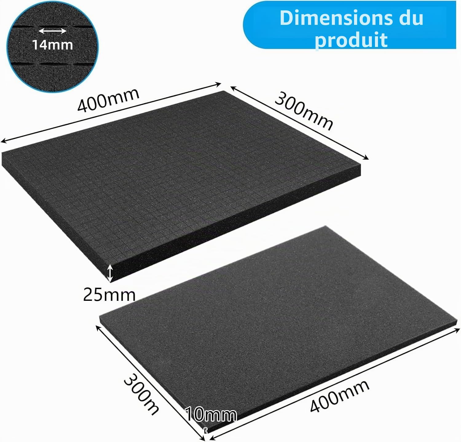 Lot de 10 Mousse Prédécoupée, 5 pièces 400 x 300 x 25 mm + 5 pièces 400 x 300 x 10 mm, Mousse Servante Atelier, Predecoupee Cube pour Boîte à Outils, Boîte à Modèles