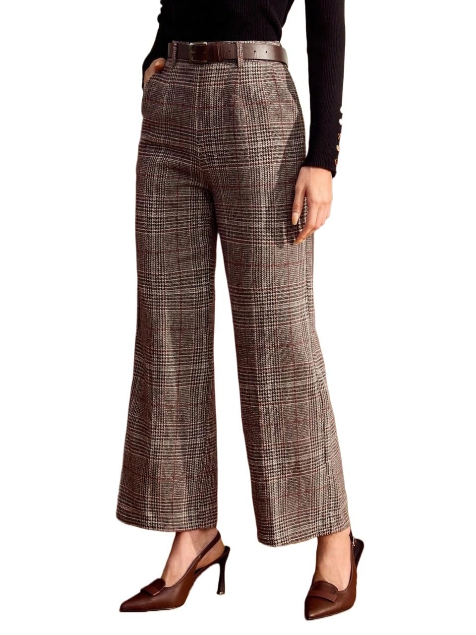 Pants Women Business Fall 2025 Fit Plaid Trousers with Belt Pockets Autumn Winter Pants