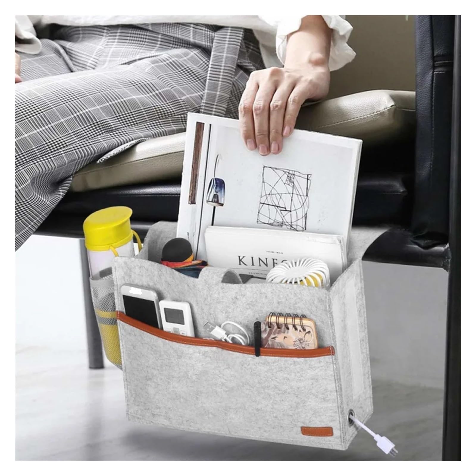 Betttasche Aufbewahrungstasche for Schlafzimmer, Nachttisch, Organizer mit Taschentuchbox, Telefon, Filz, Hängetasche, Sofa, Korb mit großer Kapazität, Wasserflaschentasche Für Betten, Sofas