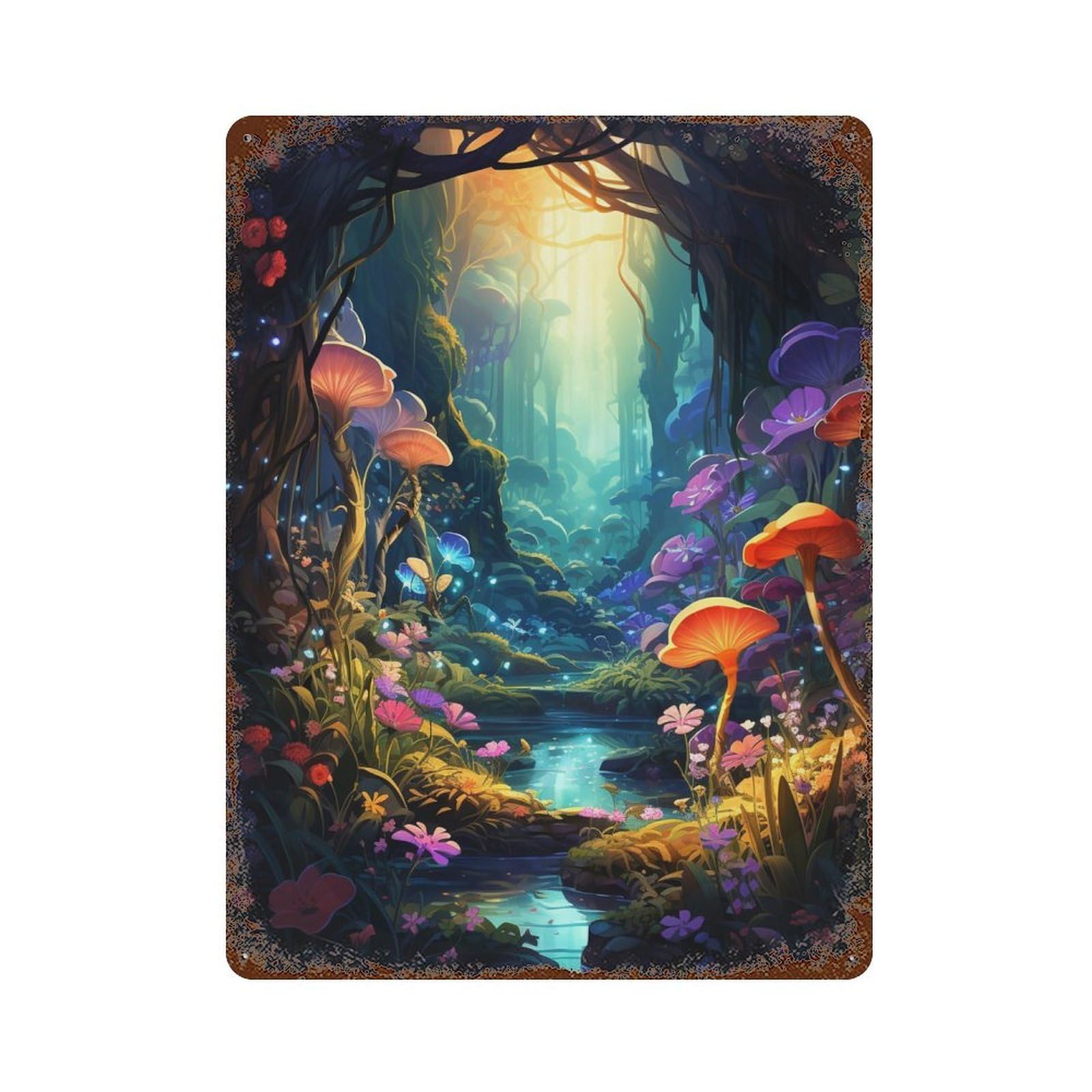 Enchanted Forest Stream-2 Rust Effect Tin Sign 15.7"x11.8", Industrial Home Decor for Basement, Hobby Room And Garage Decor