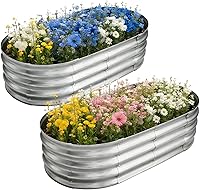 TATAANTY 4x2x1ft Galvanized Raised Garden Bed Kit - Durable Oval Metal Planter Box for Vegetables Flowers, 2 Pack Outdoor Gardening