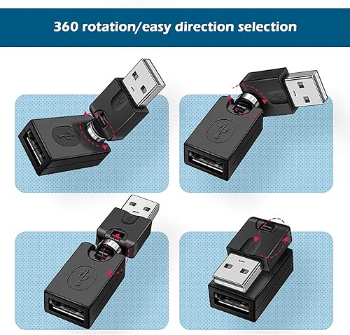 Miniatura 3 de ECSiNG 2 unids 360 grados giratorio USB a USB adaptador USB 2.0 macho a hembra extensión ajustable convertidor accesorios para PC portátil TV