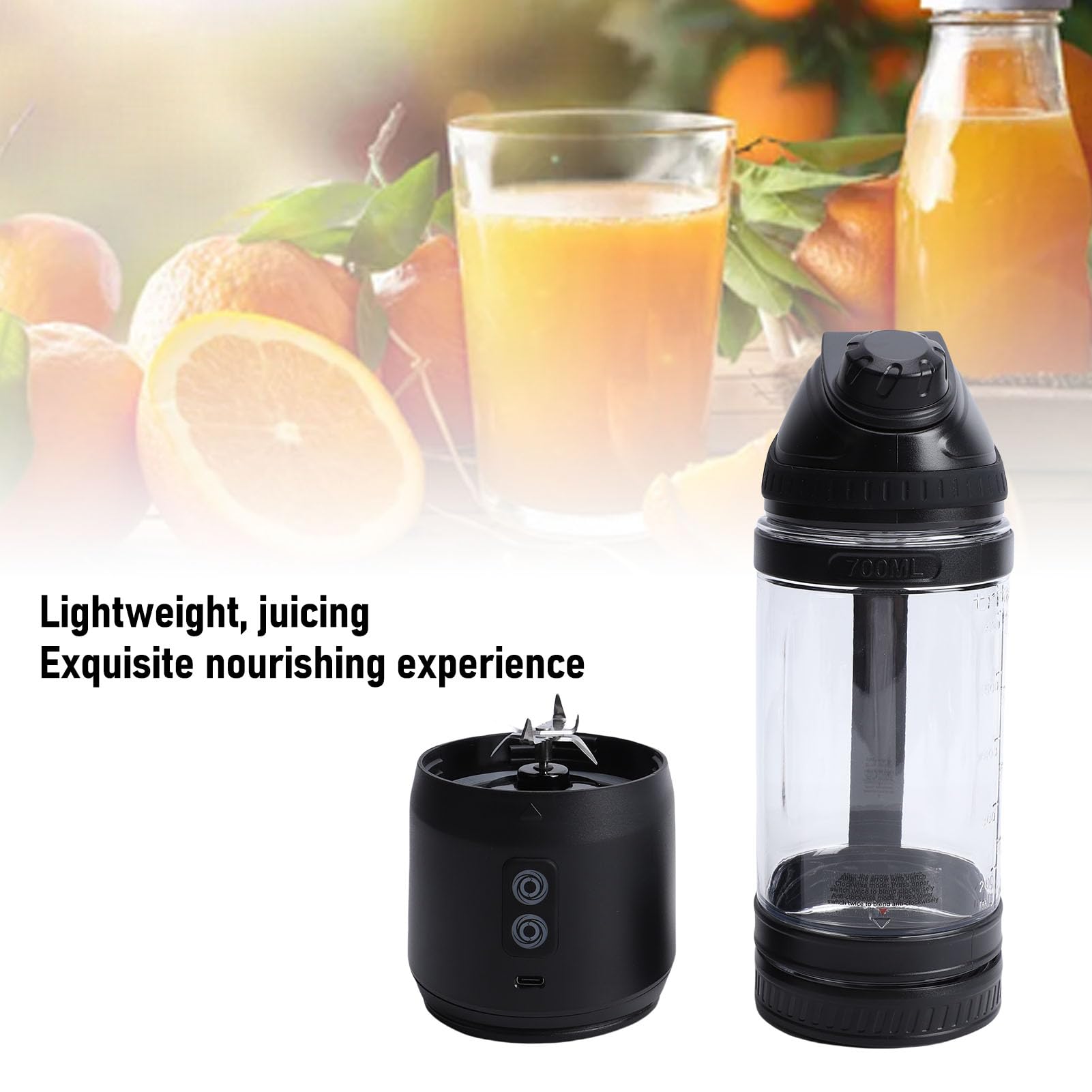 aqxreight Licuadora Portátil, Licuadora Personal Recargable por USB de 24 Oz y 240 W con Cortador Bidireccional para Batidos y Batidos, Tapa de Viaje, sin BPA, 3 Baterías de 2000 MAh, (700ML)