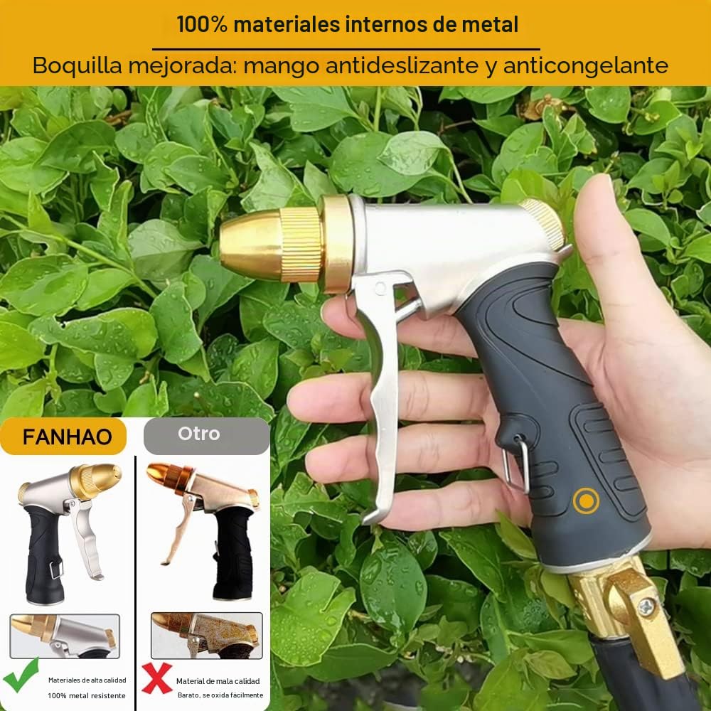 FANHAO Pistola de manguera de jardín con boquilla de latón completa, pistola de riego de agua de alta presión resistente ajustable de chorro a spray
