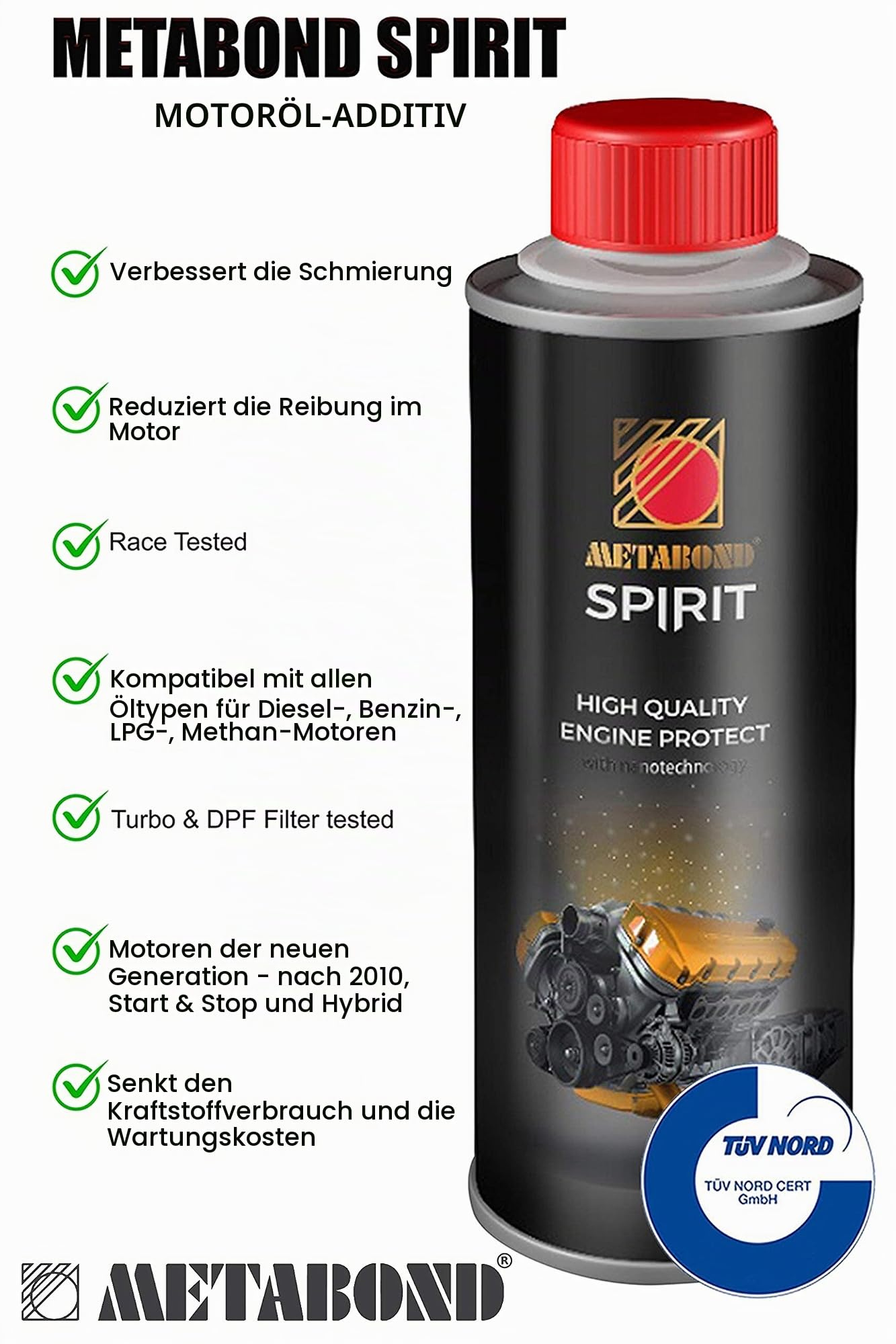 SPIRIT Motoröl Additiv Hybrid Start & Stop Racing Benzin Diesel LPG Methan (250ml)