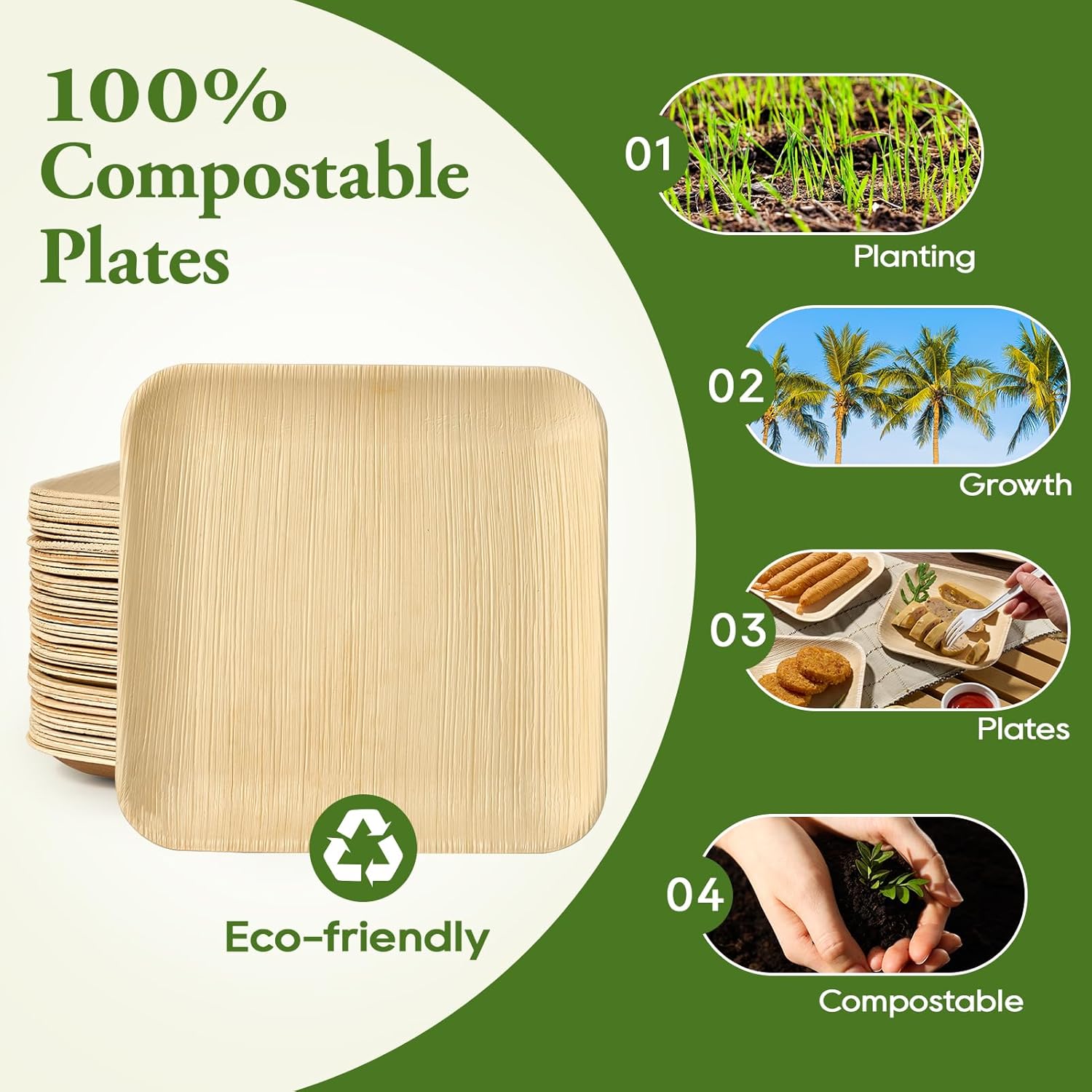 ECOLipak 10 Inch Compostable Palm Leaf Plate Like Bamboo Plate, 50 Pack Disposable Biodegradable Plates Suitable for Party, Dinner - Image 3