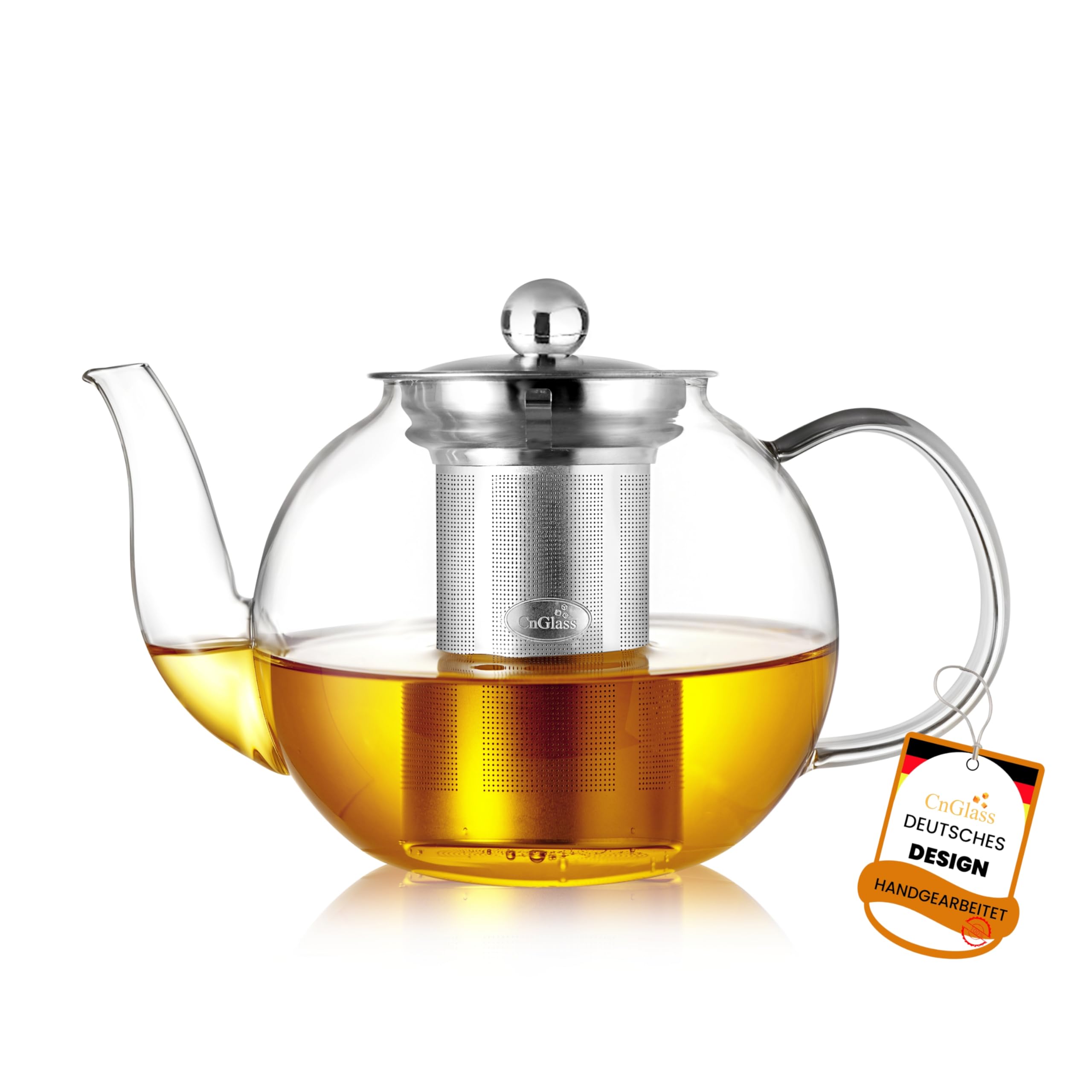 CNGLASS 900ml/30,5oz Teekanne Glas mit Teesieb, Glasteekanne Herdplattensicher,Klare Teebereiter für Lose Blätter und Blühenden Tee