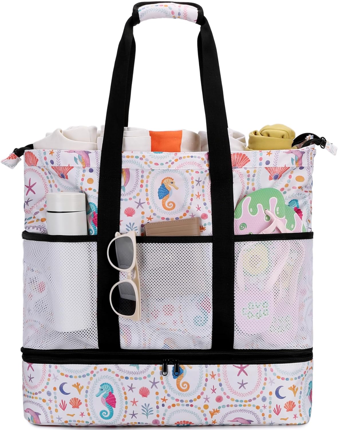 JIANYA Beach Bag Women Waterproof Sandproof Beach Tote Bags with Cooler Top Zipper Large Totes for Pool Travel Daily