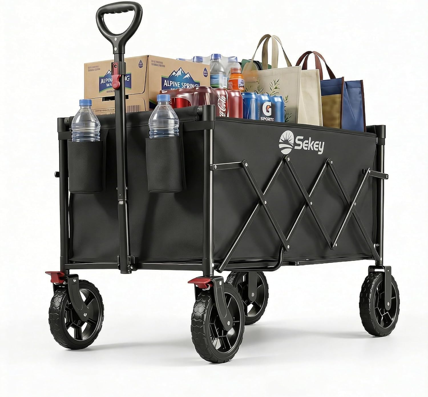 Sekey Festival Trolley Heavy Duty 100kg, 120L Folding Camping Trolley with Brakes & All-Terrain Wheels, Collapsible Beach Trolley Cart, Adjustable Handle Wagon, 4030, Black โ image 1