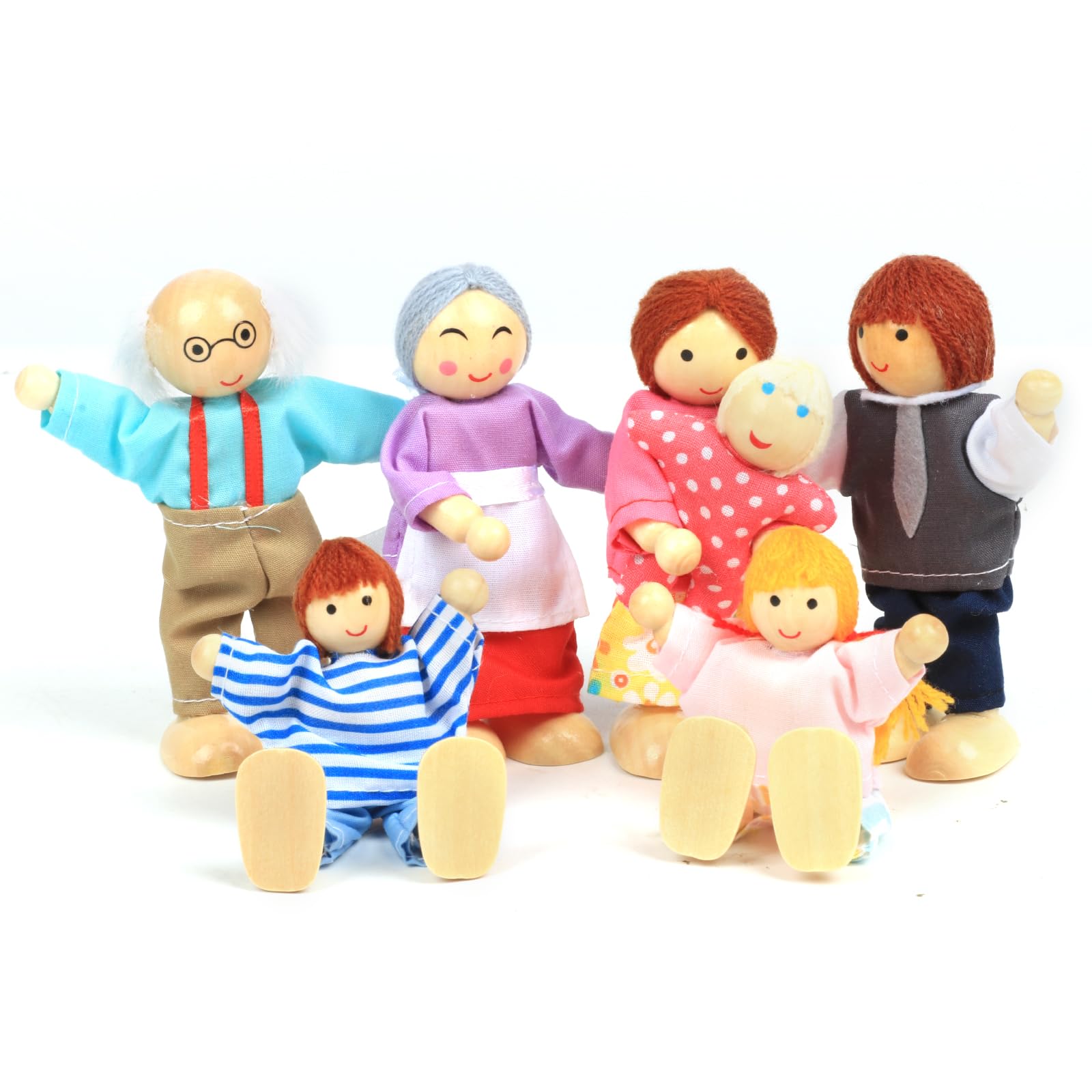 Doll House Figures, Wooden Dolls House People, Dolls House Accessories Sets of 7 People, Dolls House Furniture, Wooden Doll People Playset for Kids Children Toy Gifts