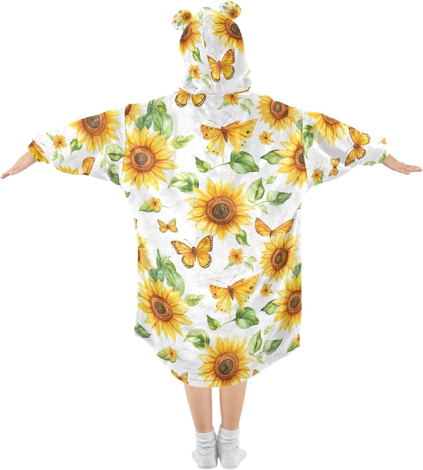 Butterfly Sunflower Kids Wearable Blanket Hoodie with Pocket and Sleeves for Toddlers, Cute Hoodies Girls B0403977