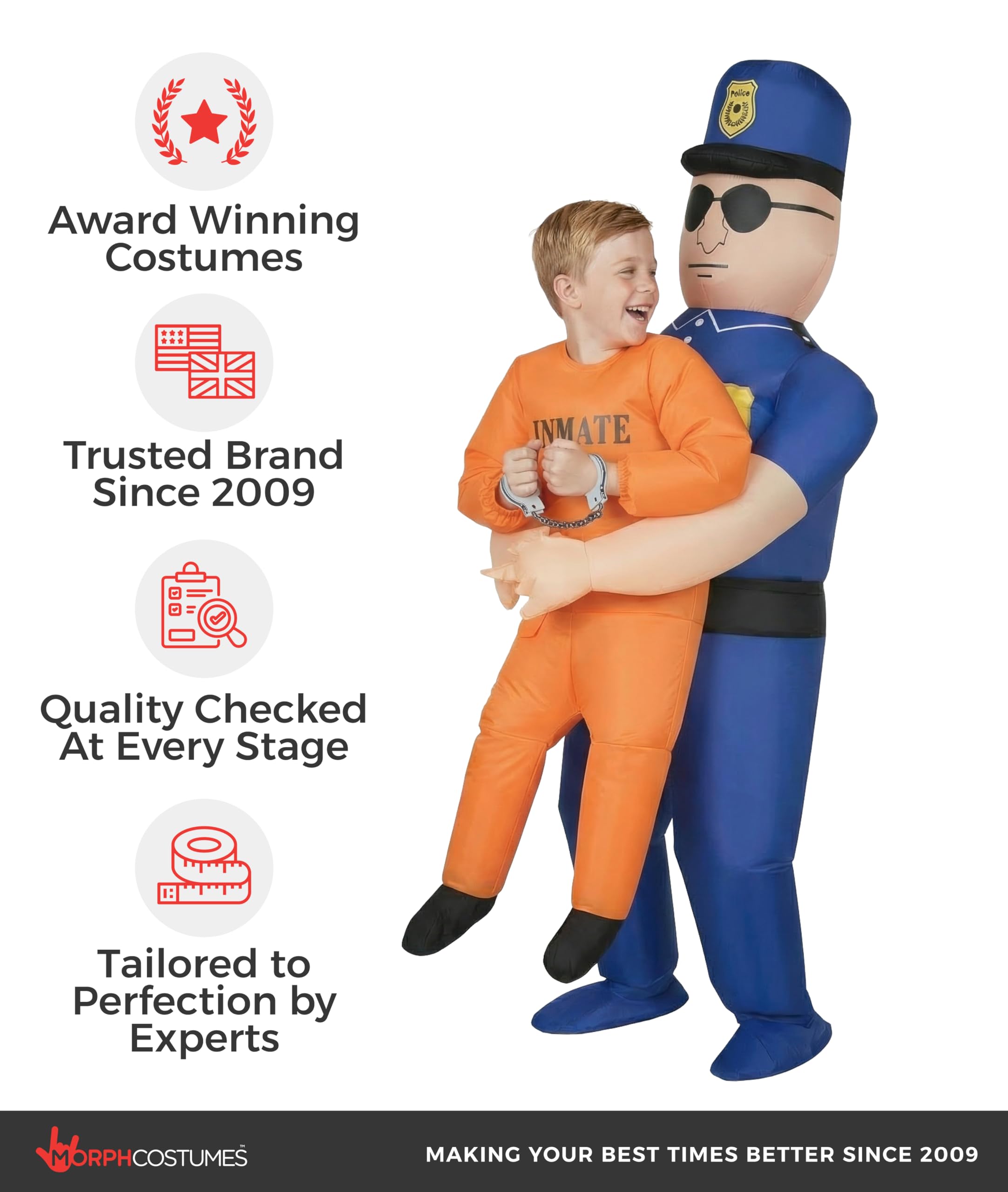 Morph Aufblasbares Kinderkostüm Polizei, Carry Me Design, Perfekt für Fasching und Karneval