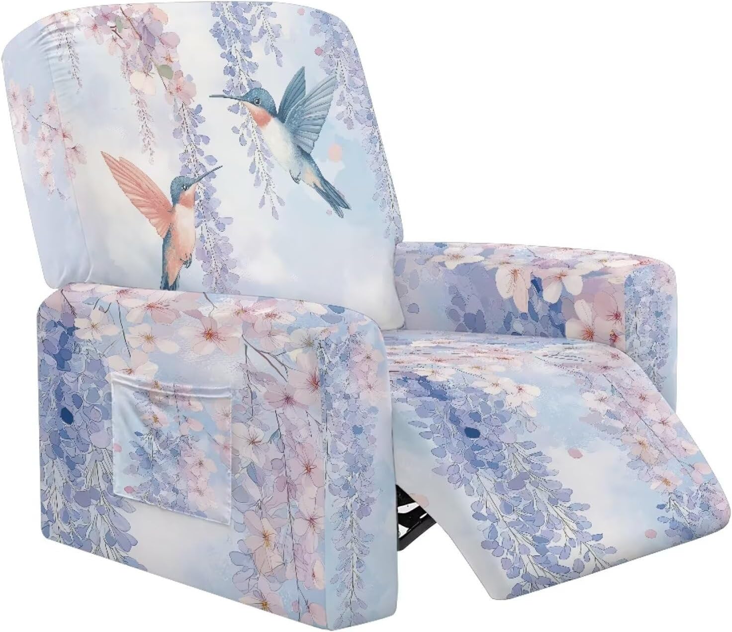 Hummingbird Flower Stretch Recliner Chair Covers Recliner Slipcovers 4-Pieces Lazyboy Covers That Stay in Place Soft Spandex Reclining Chair Couch Cover Furniture Protector with Pocket