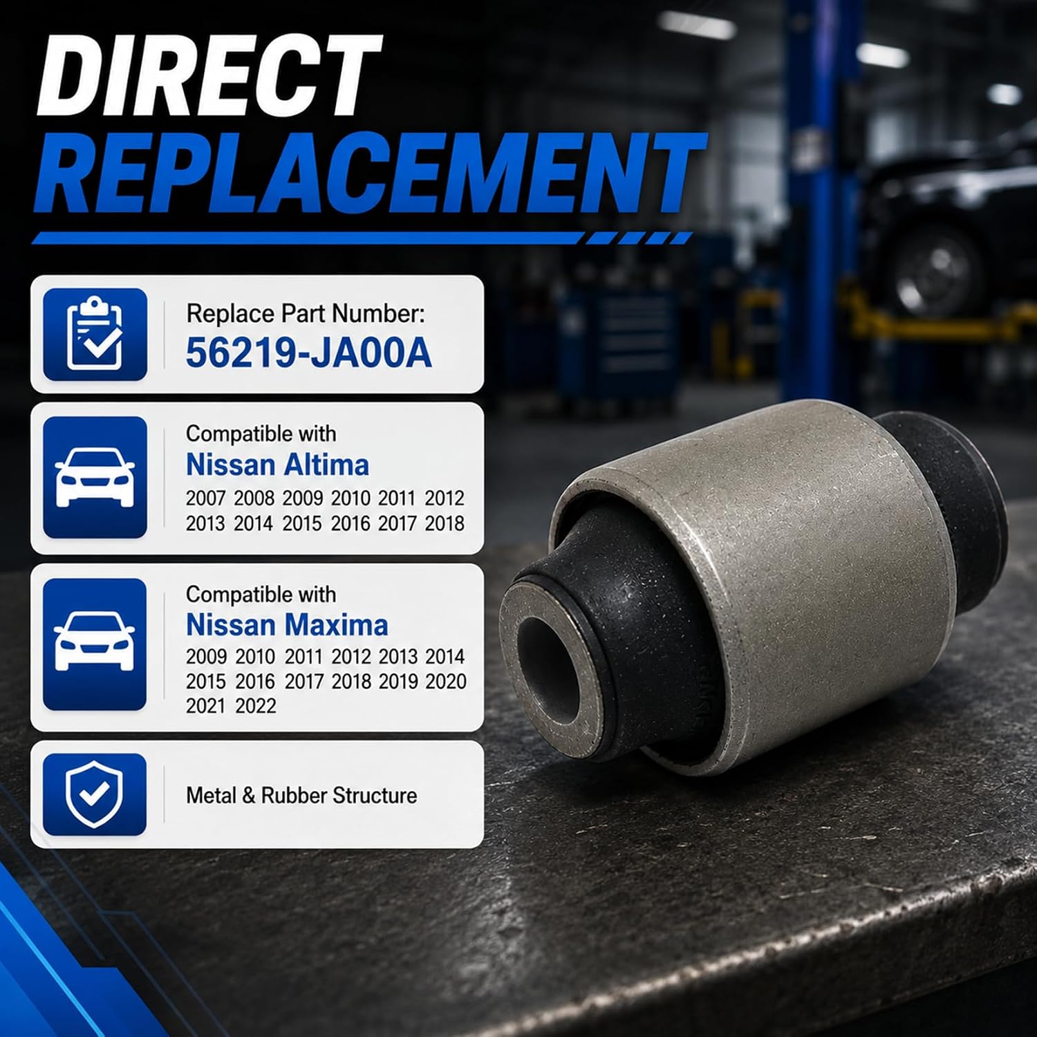 1 Pc Rear Suspension Knuckle Bushing Compatible with Nissan Altima 2007 2008 2009 2010 2011 2012 2013-2018, Maxima 2009-2022 Replaces 56219-JA00A Lower Shock Absorber Bushing