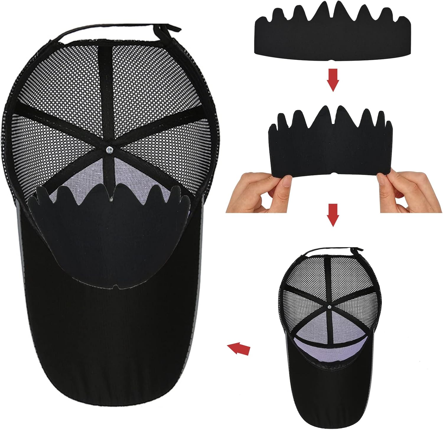 KWAGOCAR 15PCS Black Baseball Cap Inserts Shapers, Flexible Washable Reusable Hat Liner, Felt Hat Sweat Liner, Support Brim Crown for Snapback Caps, Fitted Caps, Ball Sports Caps